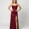 Elegant Silk Maxi Dress for Women – Floor-Length Evening Dress with Spaghetti Straps and Slit