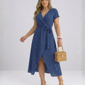 Women's Polka Dot Wrap Dress – Retro Midi Summer Dress with V-Neck & Slit