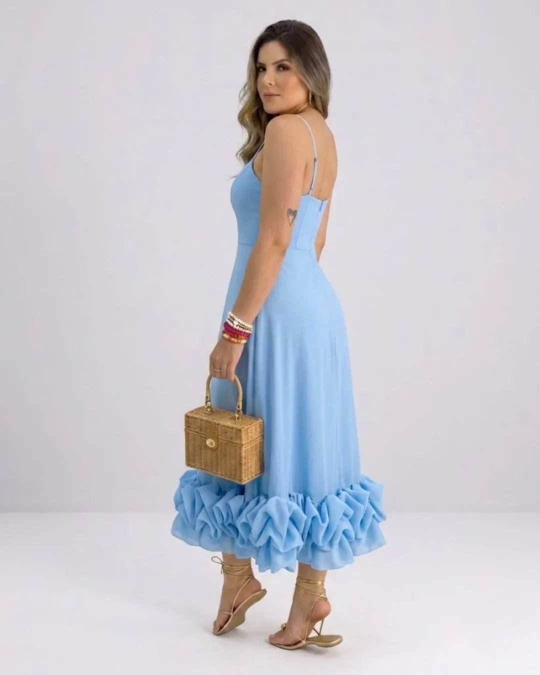 Ladies Elegant A-Line Dress – Spaghetti Strap Midi Dress with Ruffle Skirt | Party & Wedding
