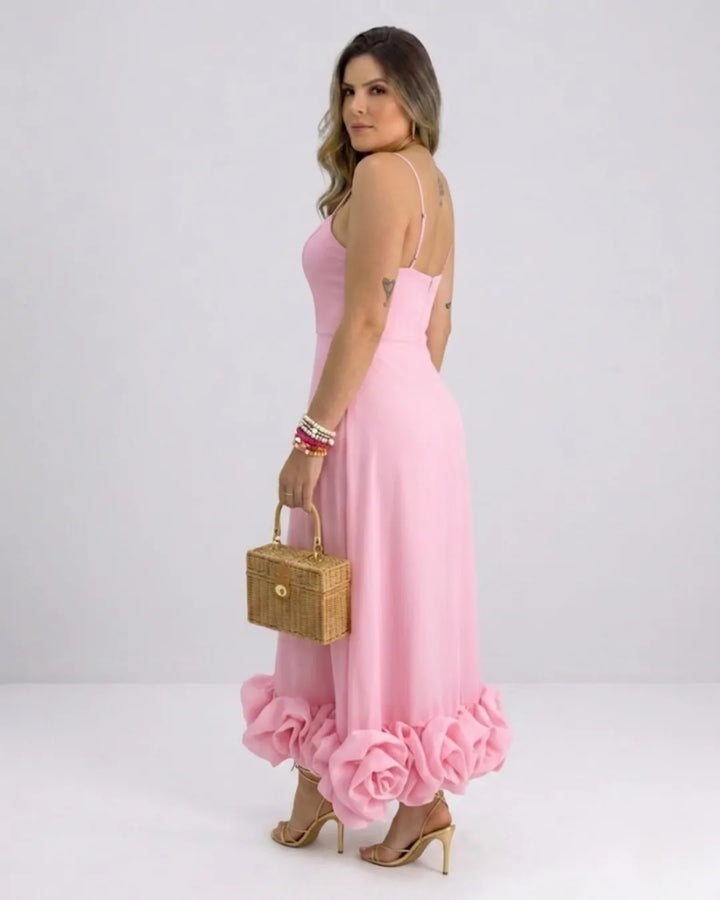 Ladies Elegant A-Line Dress – Spaghetti Strap Midi Dress with Ruffle Skirt | Party & Wedding