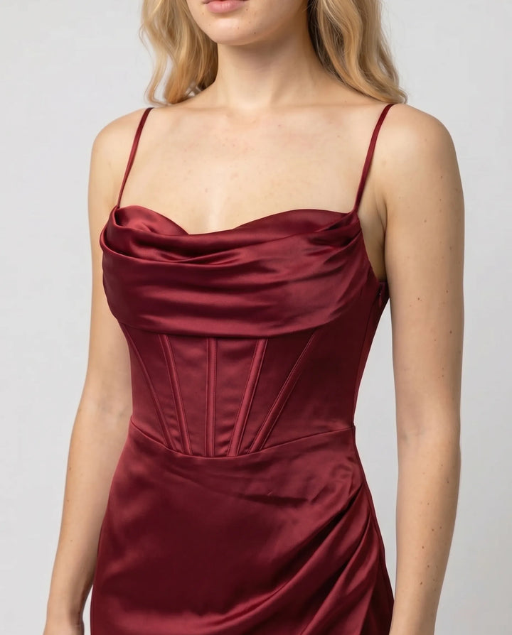 Elegant Silk Maxi Dress for Women – Floor-Length Evening Dress with Spaghetti Straps and Slit