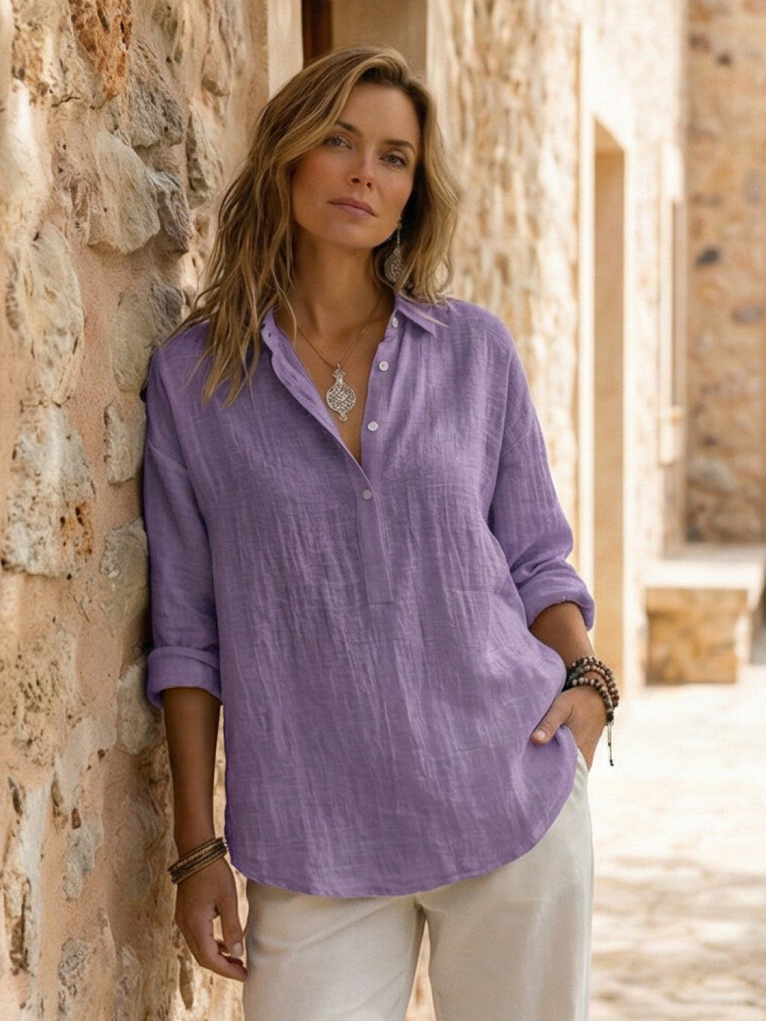 100% Cotton Popover Blouse