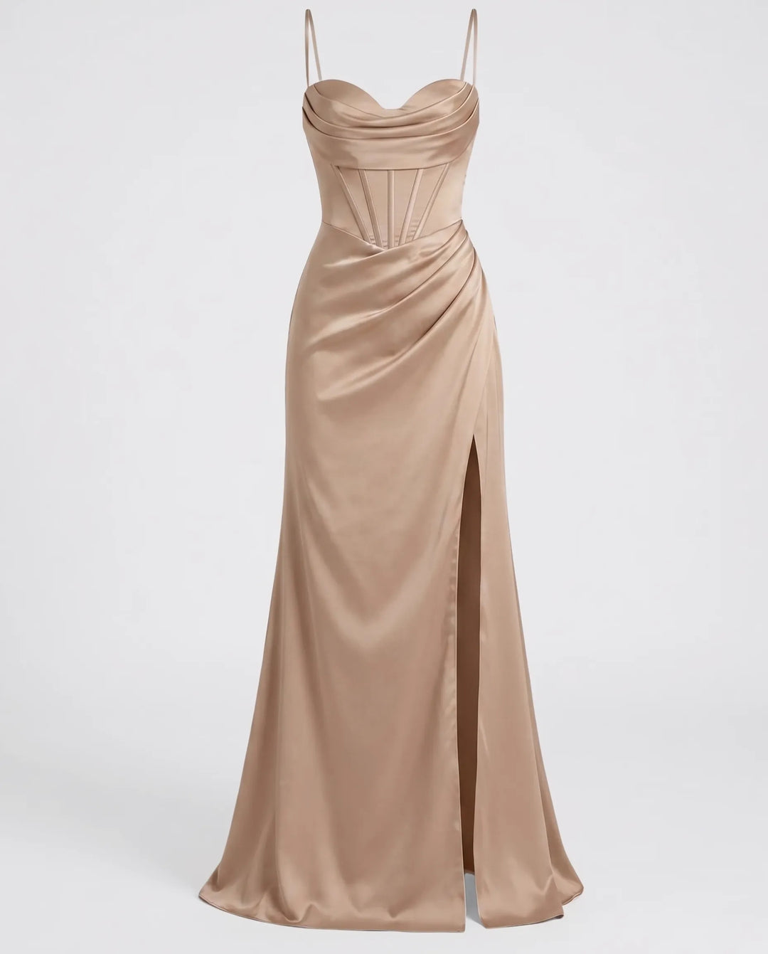 Elegant Silk Maxi Dress for Women – Floor-Length Evening Dress with Spaghetti Straps and Slit