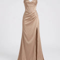 Elegant Silk Maxi Dress for Women – Floor-Length Evening Dress with Spaghetti Straps and Slit