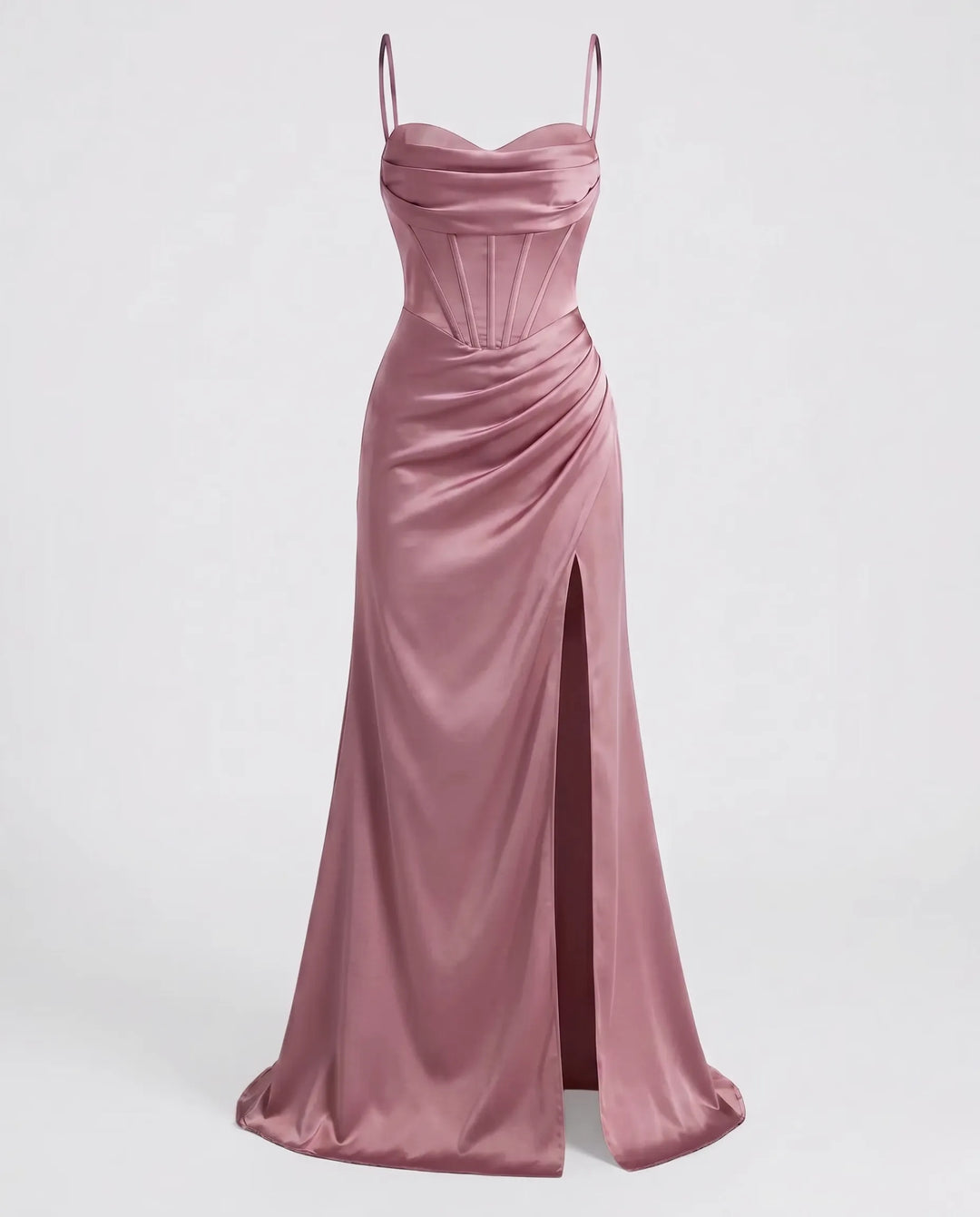 Elegant Silk Maxi Dress for Women – Floor-Length Evening Dress with Spaghetti Straps and Slit