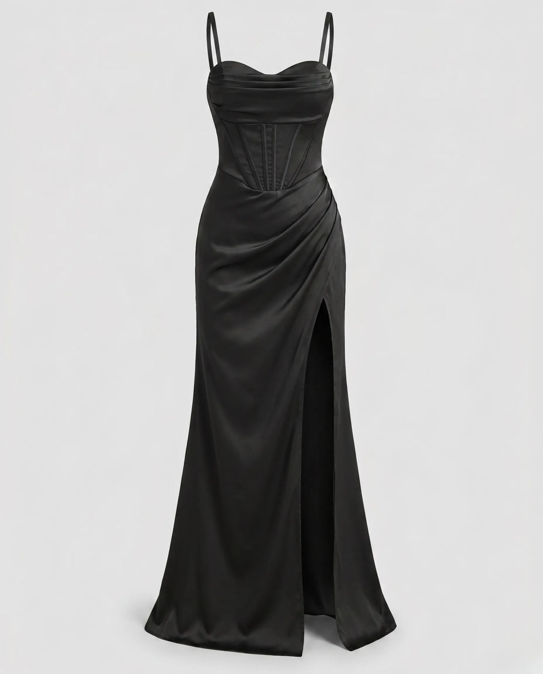 Elegant Silk Maxi Dress for Women – Floor-Length Evening Dress with Spaghetti Straps and Slit