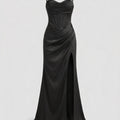 Elegant Silk Maxi Dress for Women – Floor-Length Evening Dress with Spaghetti Straps and Slit