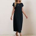 Capped-sleeve, Voluminous Pleated Midi Dress