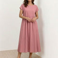 Capped-sleeve, Voluminous Pleated Midi Dress