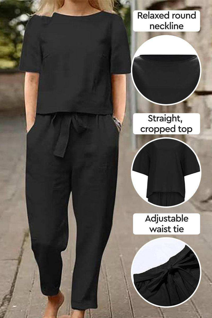 Cotton-Linen Blend Monochrome Two-Piece Set