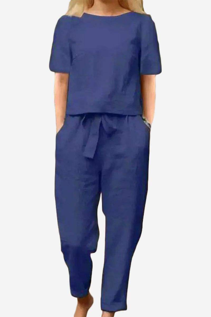 Cotton-Linen Blend Monochrome Two-Piece Set