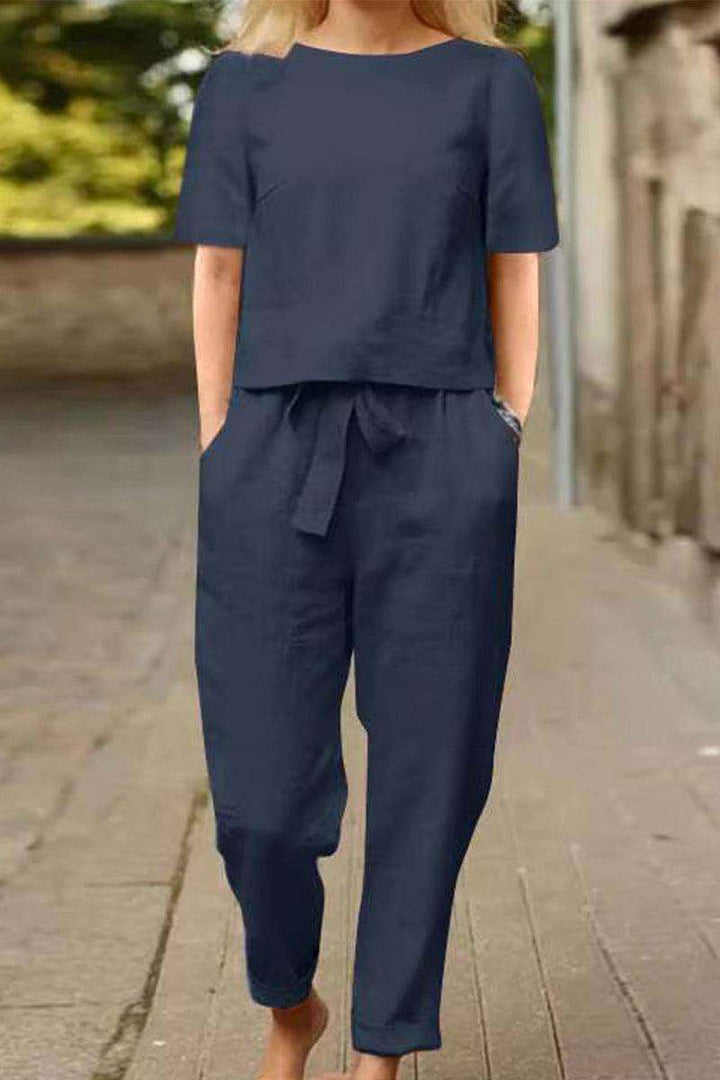 Cotton-Linen Blend Monochrome Two-Piece Set