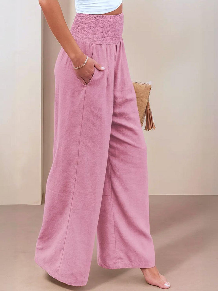 High-Waist Cotton Linen Palazzo Pants