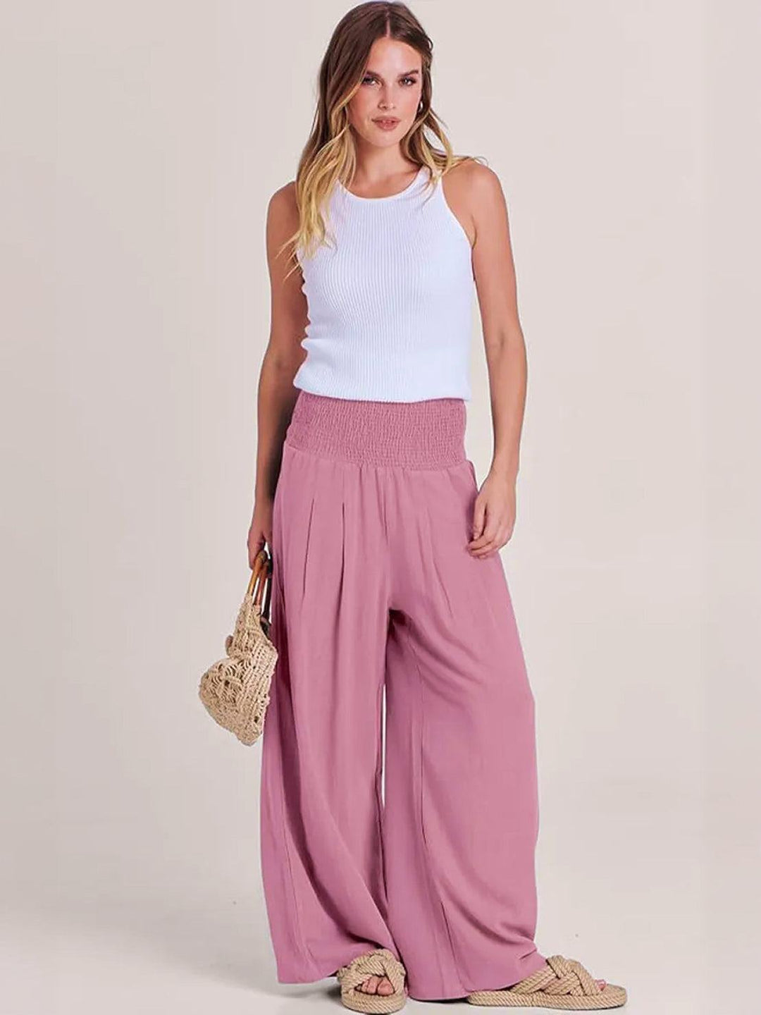 High-Waist Cotton Linen Palazzo Pants