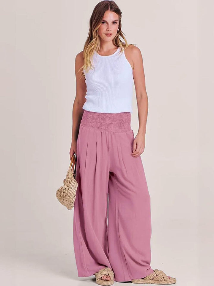 High-Waist Cotton Linen Palazzo Pants