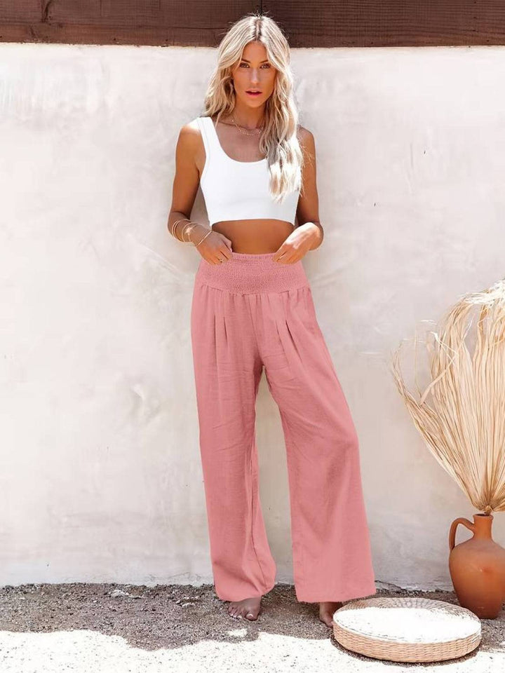 High-Waist Cotton Linen Palazzo Pants
