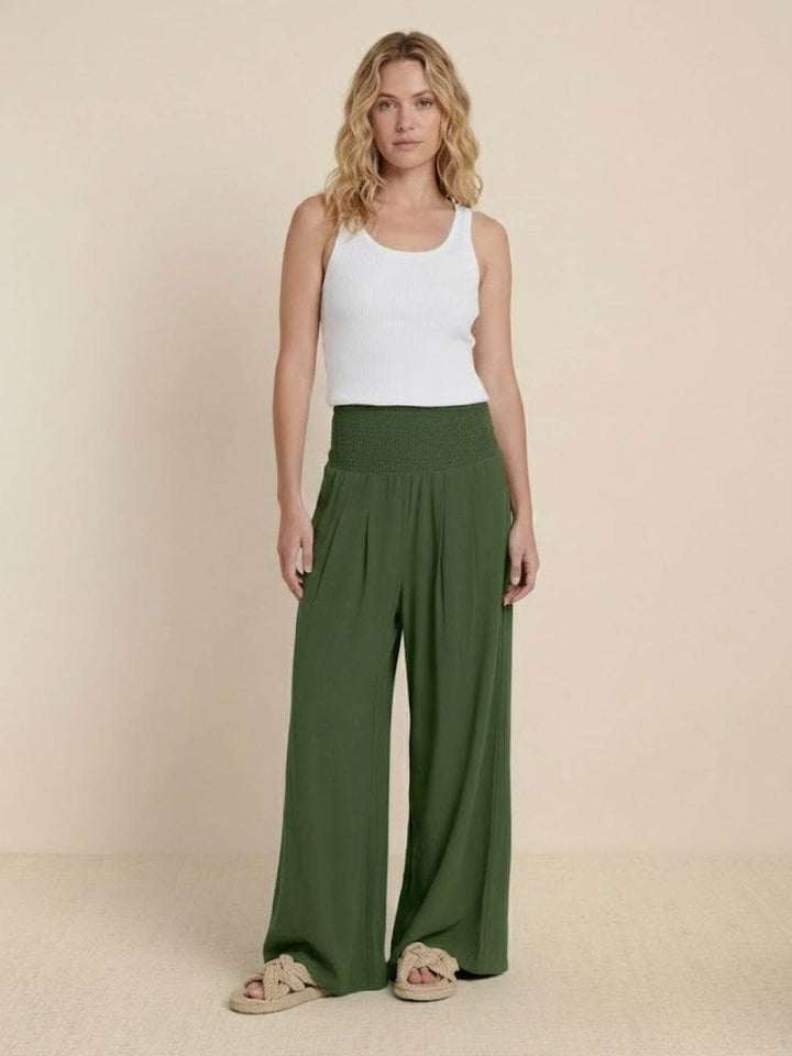 High-Waist Cotton Linen Palazzo Pants