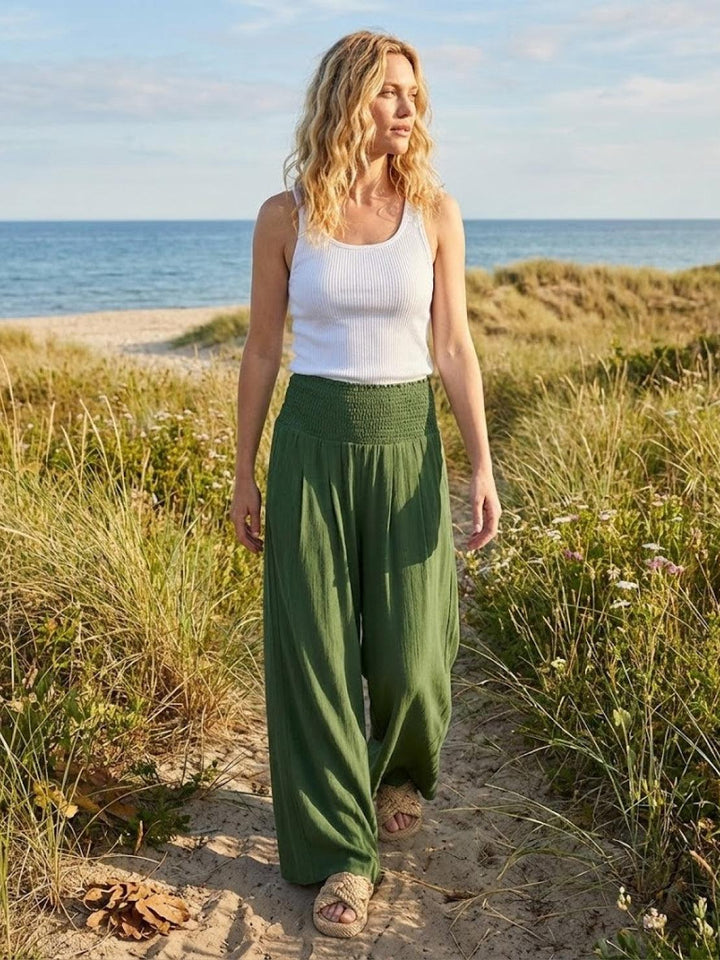 High-Waist Cotton Linen Palazzo Pants