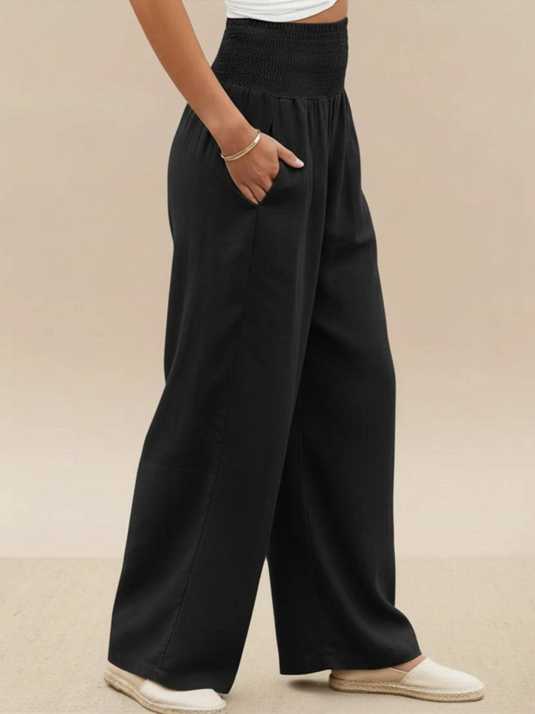 High-Waist Cotton Linen Palazzo Pants