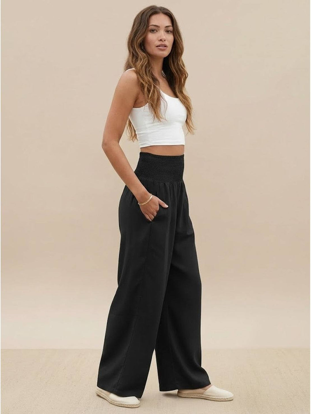 High-Waist Cotton Linen Palazzo Pants