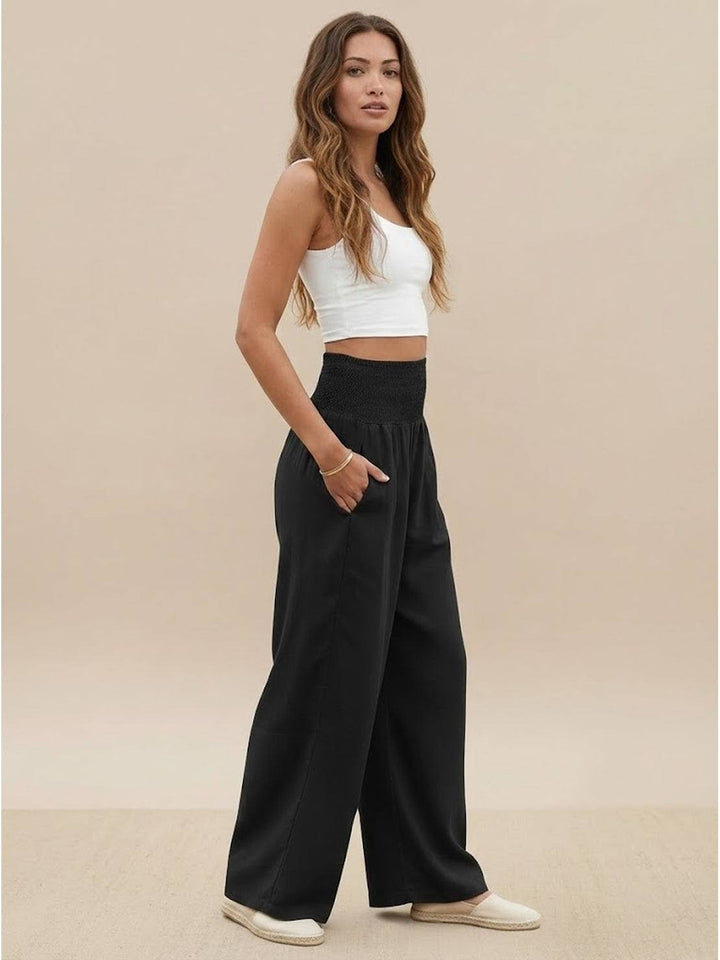 High-Waist Cotton Linen Palazzo Pants