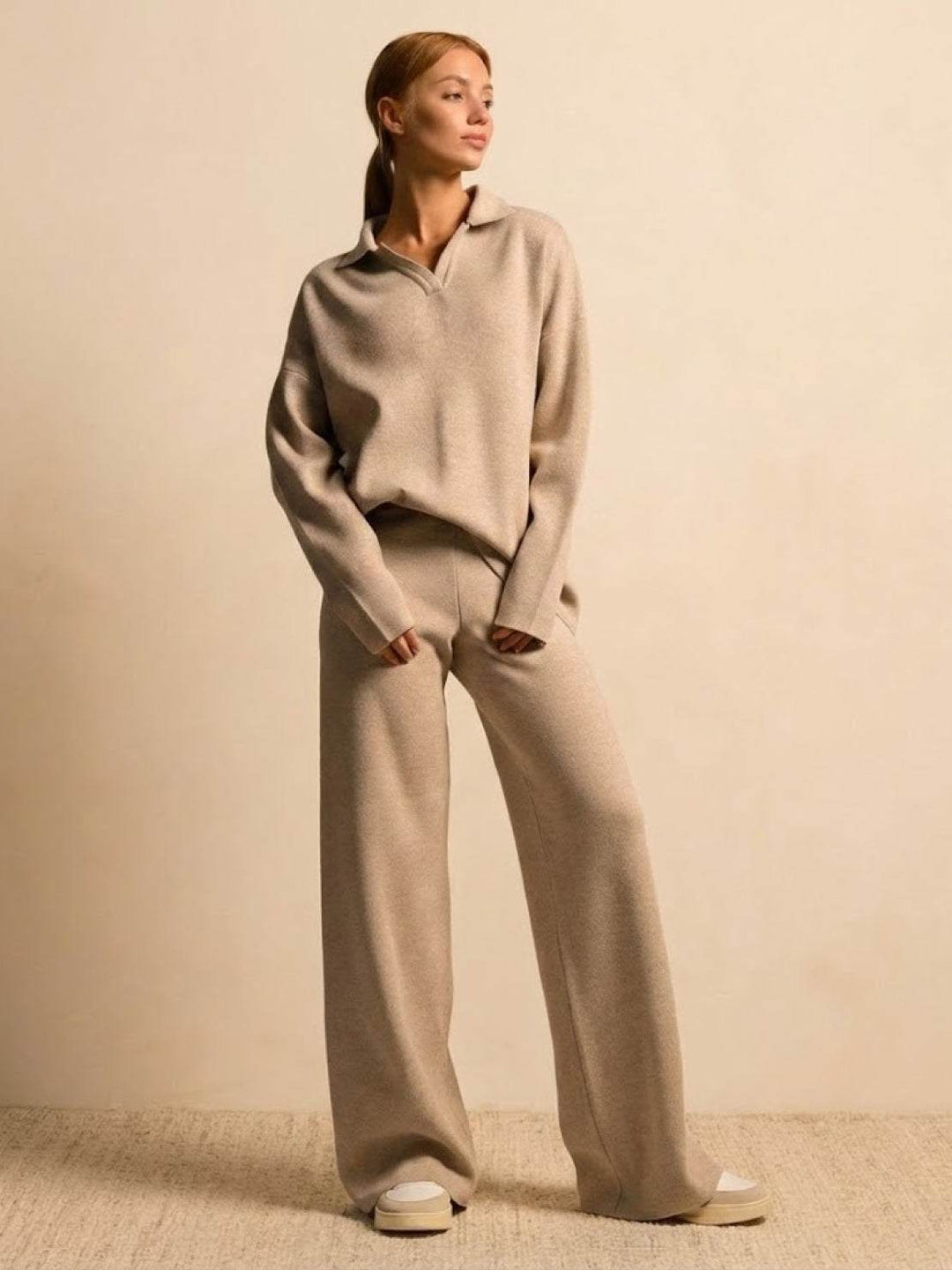 Plush & Preppy Camel Two-Piece Set