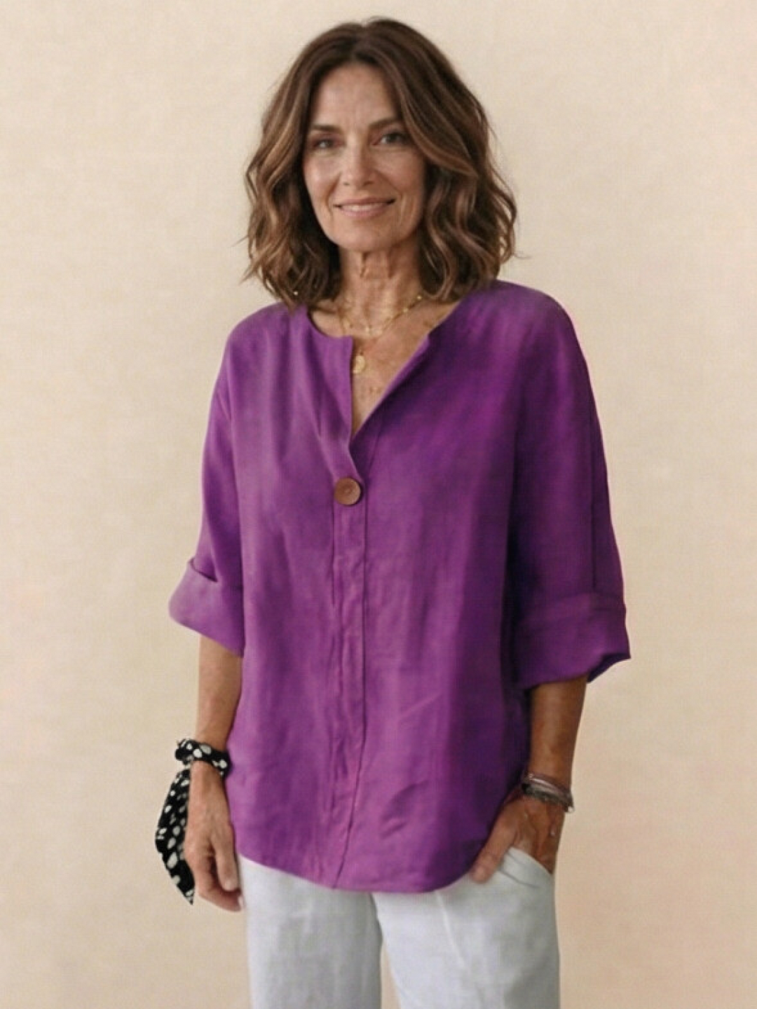 Pure Linen Age-Defying Button Detail Shirt