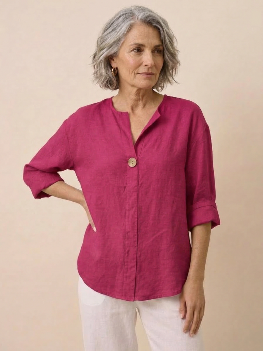 Pure Linen Age-Defying Button Detail Shirt