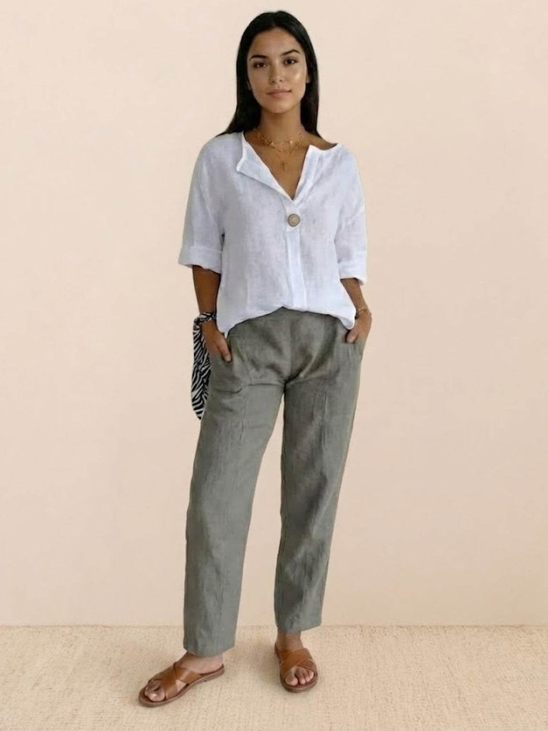 Pure Linen Age-Defying Button Detail Shirt