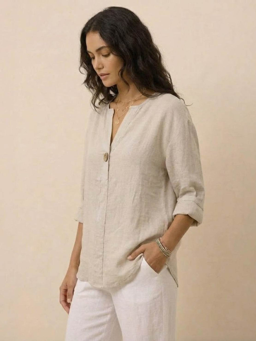 Pure Linen Age-Defying Button Detail Shirt