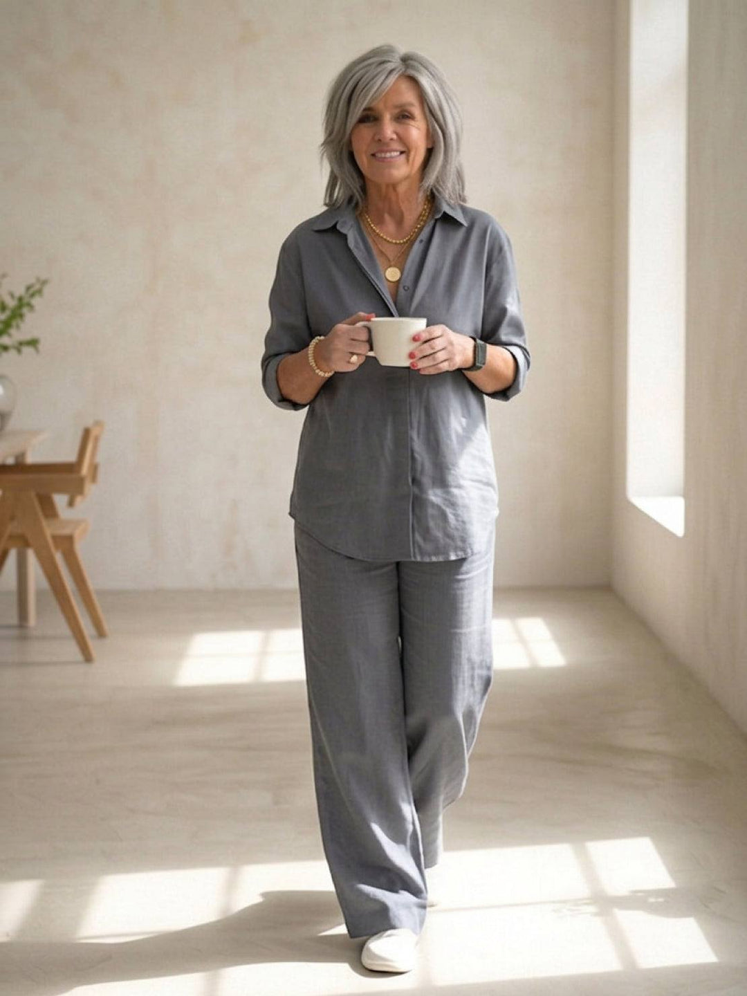 Oversized 100% Cotton Shirt and Wide-Leg Pants Co-ord Set