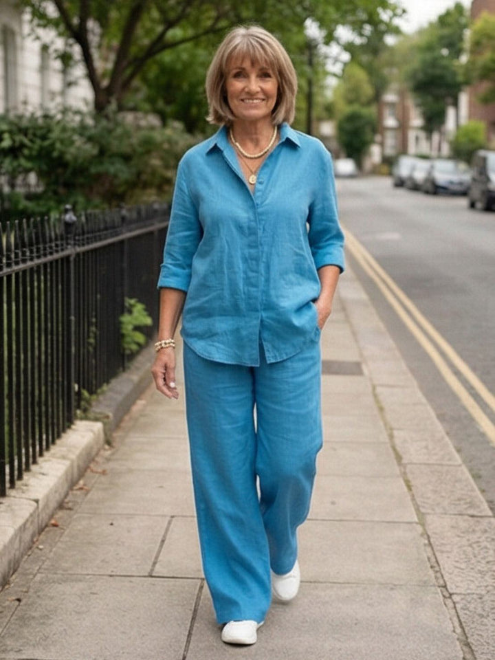 Oversized 100% Cotton Shirt and Wide-Leg Pants Co-ord Set