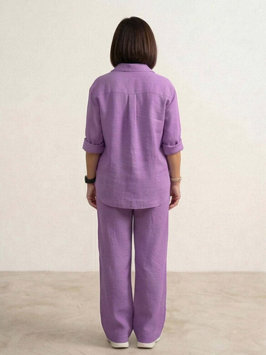 Oversized 100% Cotton Shirt and Wide-Leg Pants Co-ord Set