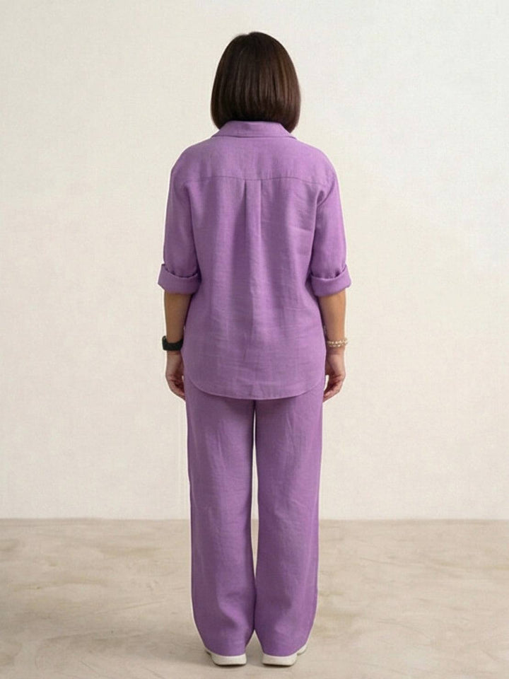 Oversized 100% Cotton Shirt and Wide-Leg Pants Co-ord Set