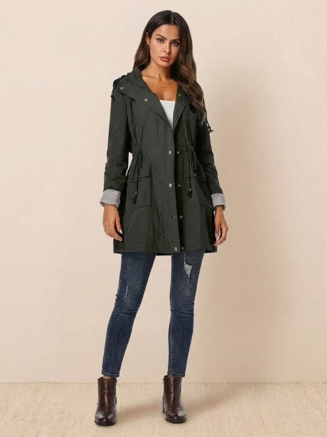 Water Resistant Hooded Striped Windbreaker Rain Jacket