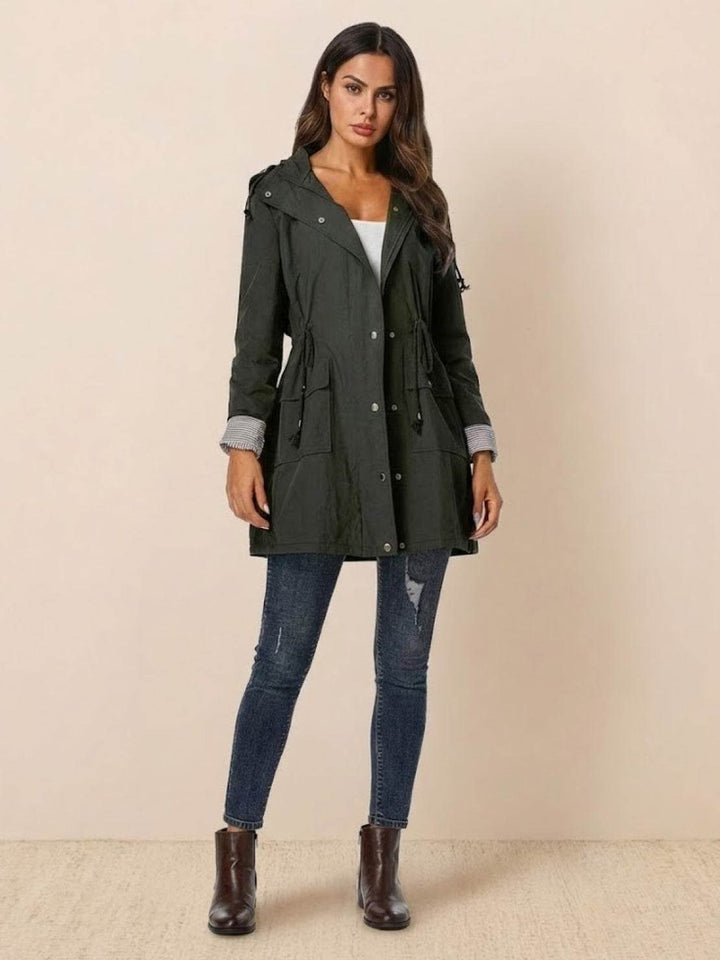 Water Resistant Hooded Striped Windbreaker Rain Jacket