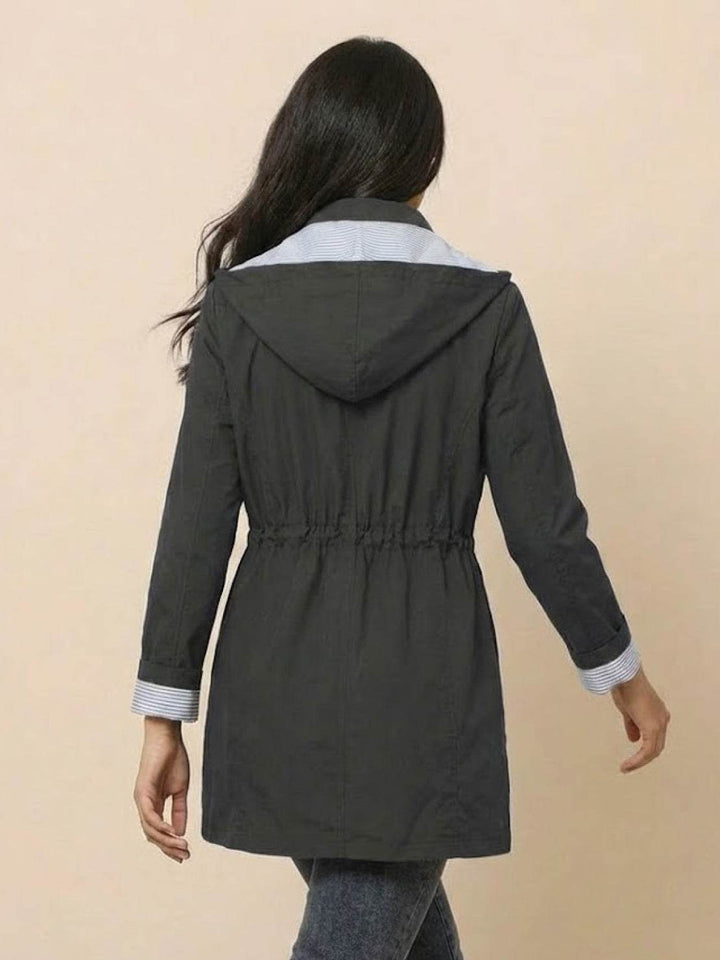 Water Resistant Hooded Striped Windbreaker Rain Jacket