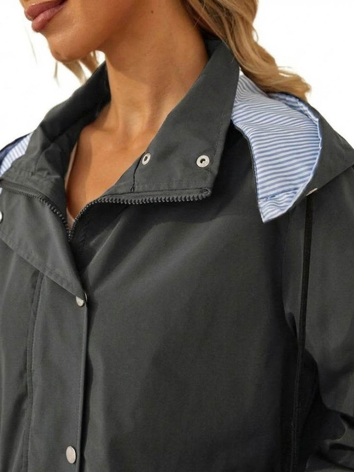 Water Resistant Hooded Striped Windbreaker Rain Jacket