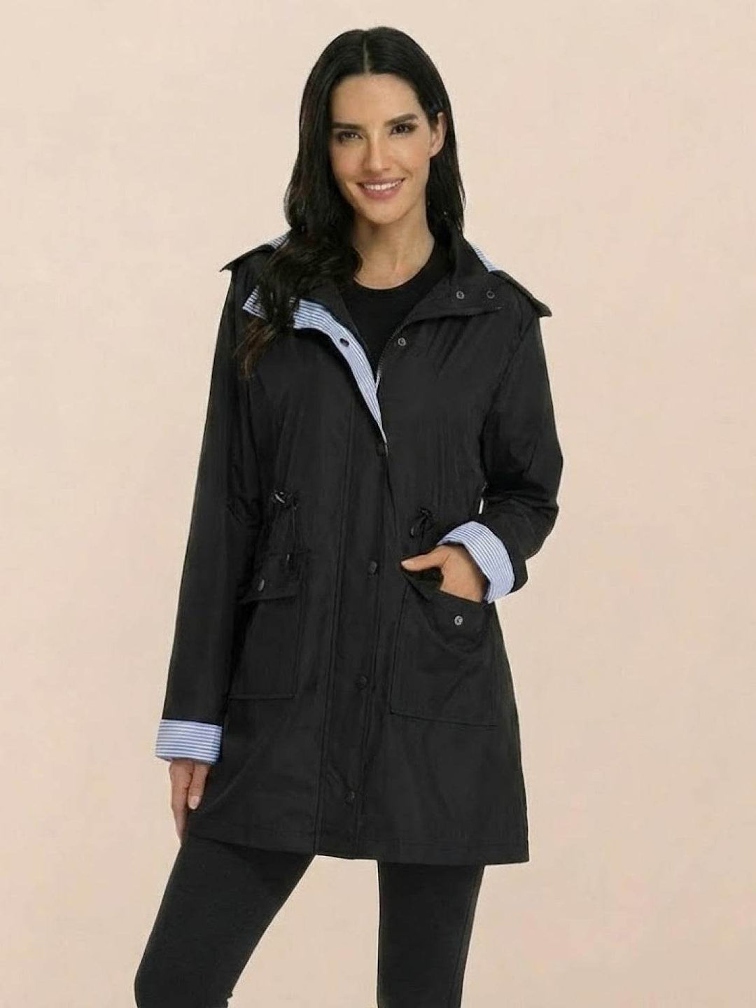 Water Resistant Hooded Striped Windbreaker Rain Jacket