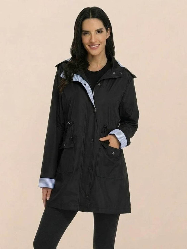 Water Resistant Hooded Striped Windbreaker Rain Jacket