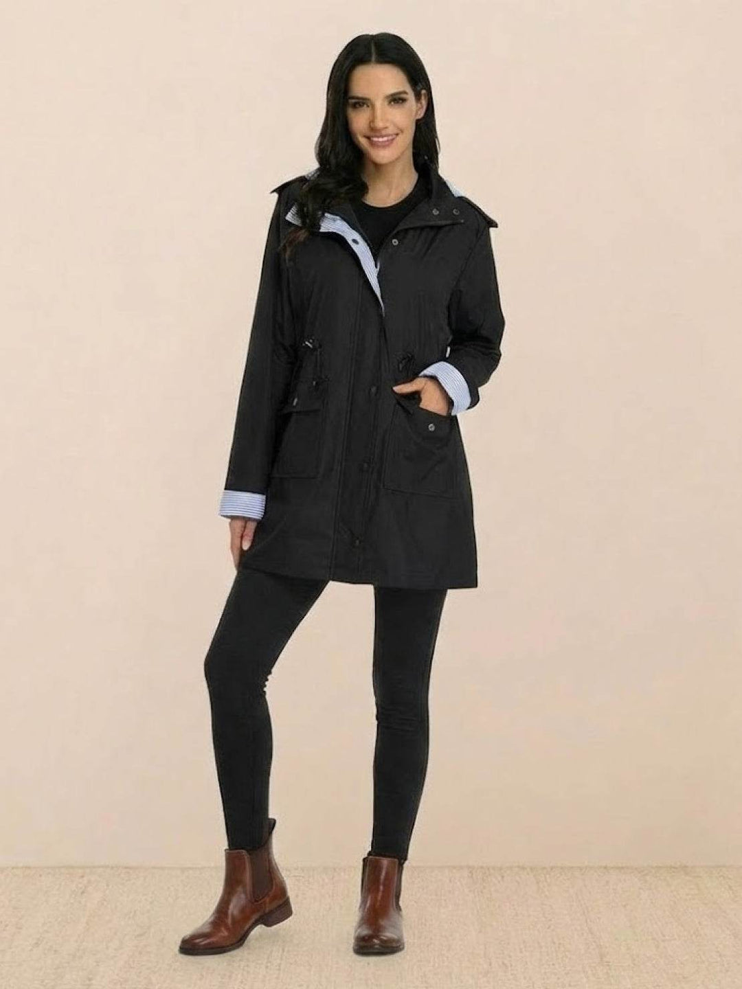 Water Resistant Hooded Striped Windbreaker Rain Jacket