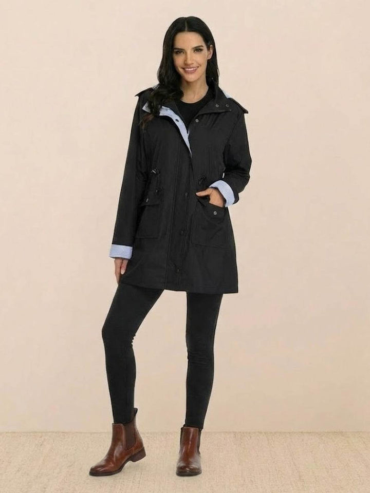 Water Resistant Hooded Striped Windbreaker Rain Jacket
