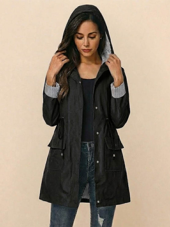 Water Resistant Hooded Striped Windbreaker Rain Jacket