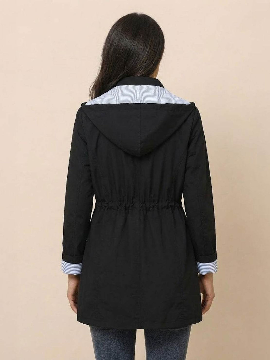 Water Resistant Hooded Striped Windbreaker Rain Jacket