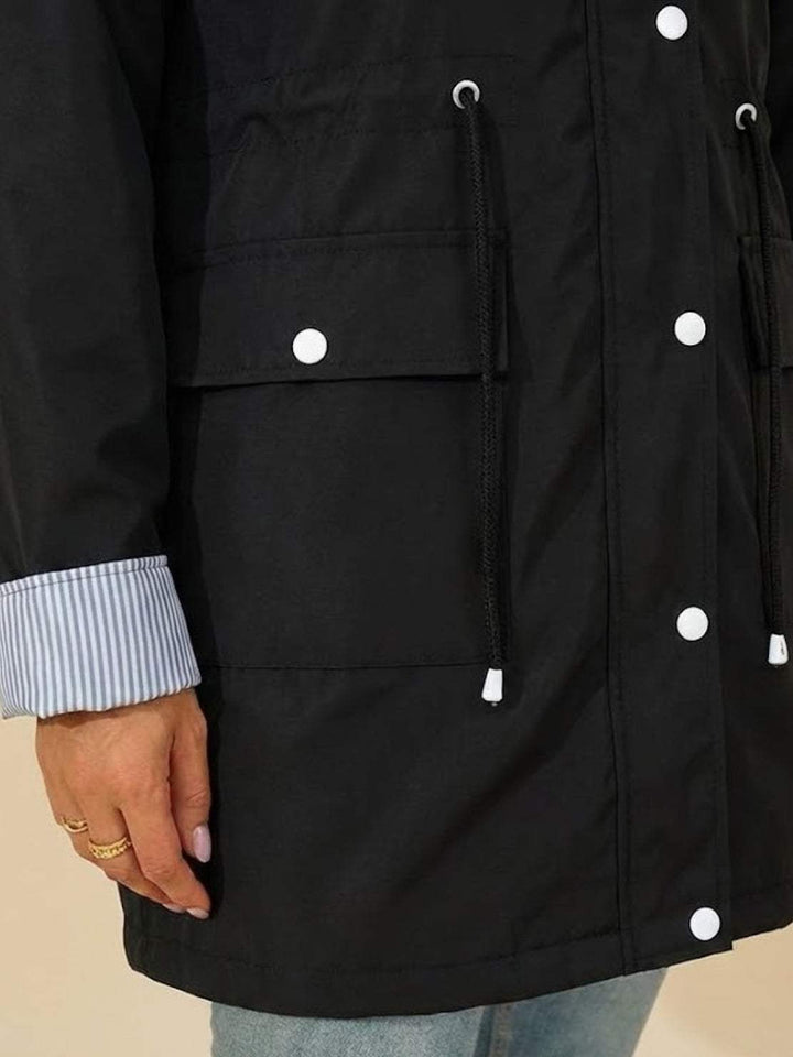 Water Resistant Hooded Striped Windbreaker Rain Jacket