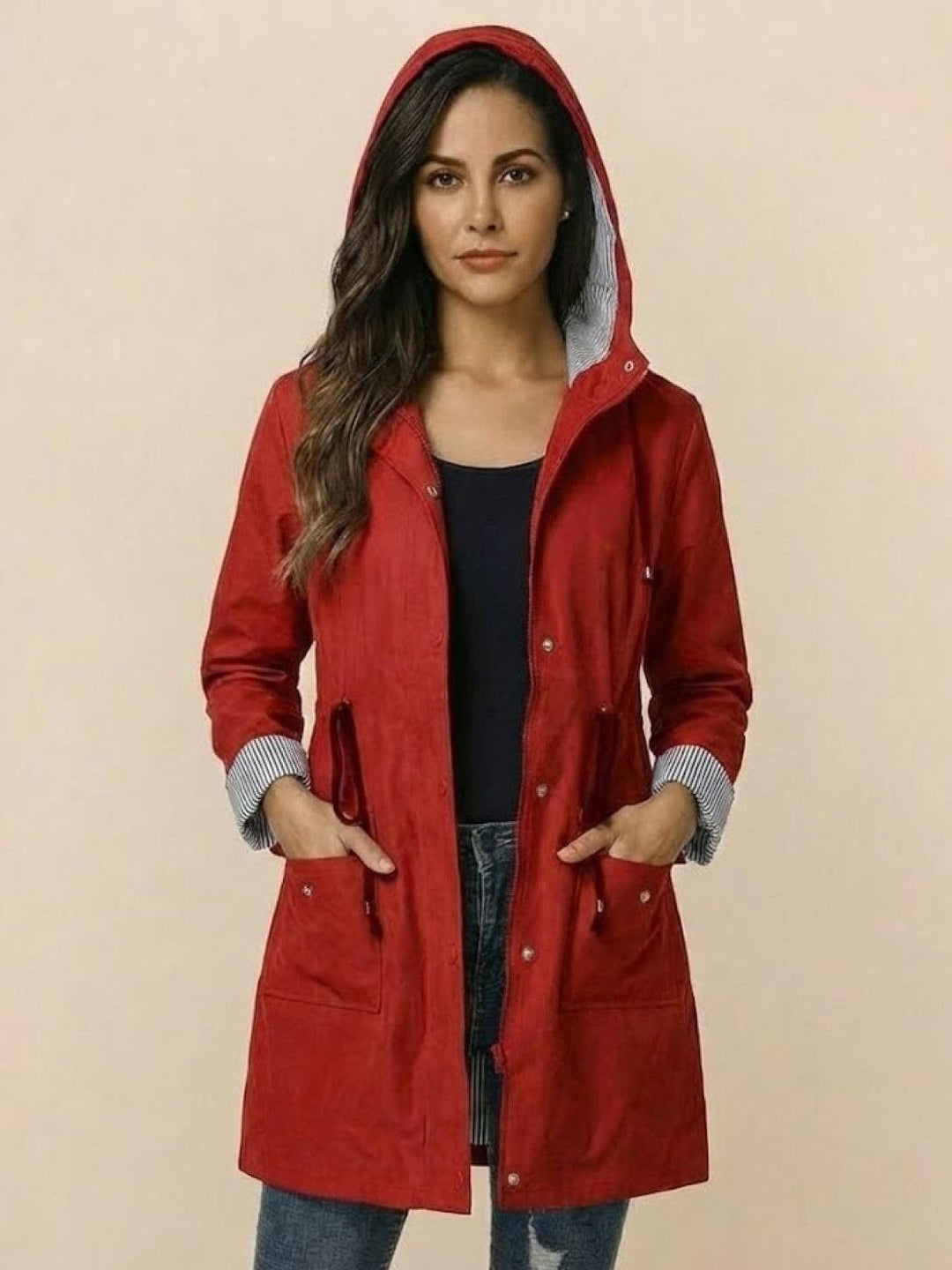Water Resistant Hooded Striped Windbreaker Rain Jacket