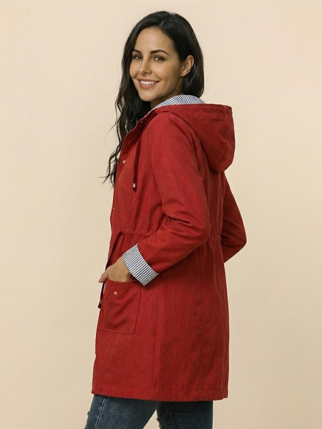 Water Resistant Hooded Striped Windbreaker Rain Jacket