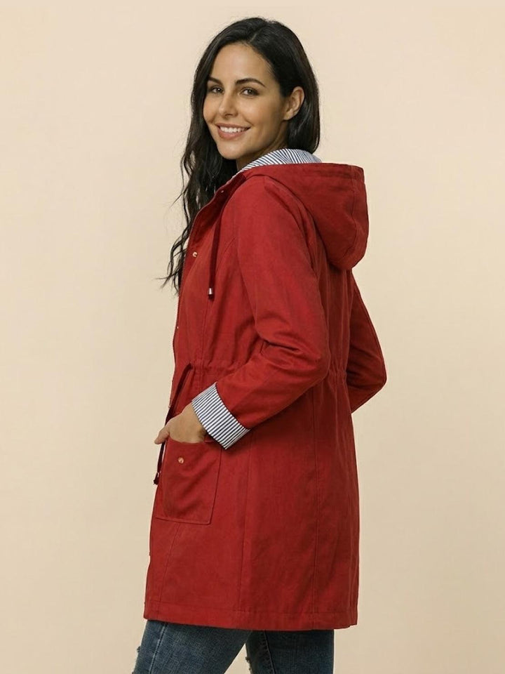 Water Resistant Hooded Striped Windbreaker Rain Jacket