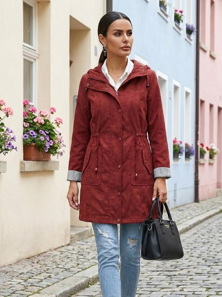 Water Resistant Hooded Striped Windbreaker Rain Jacket