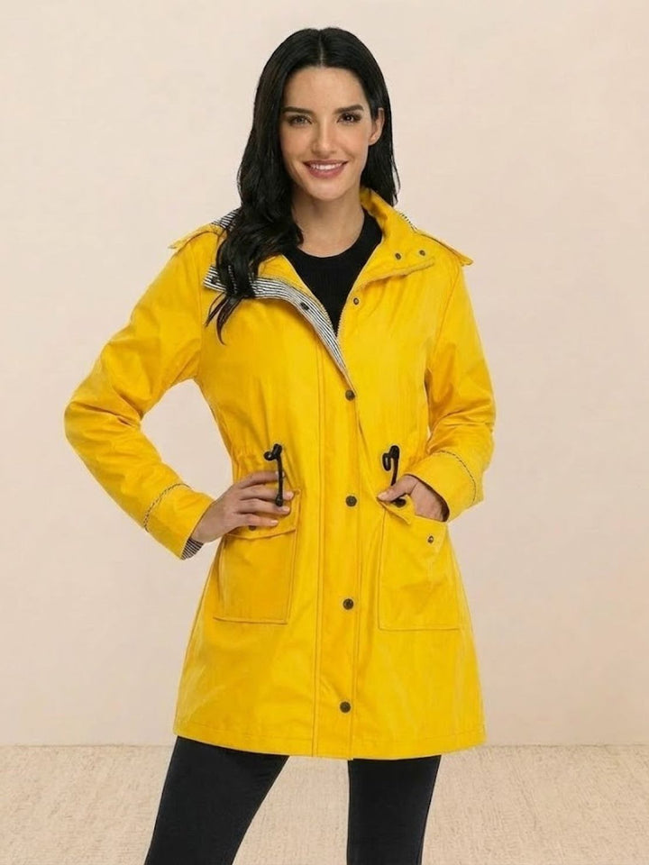 Water Resistant Hooded Striped Windbreaker Rain Jacket
